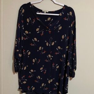 Cato Navy Blouse with Leaf and Berry Design